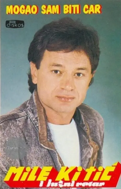 An image of Mile Kitić in the cassette album cover called «Mogao sam biti car» performed by him and the band Južni Vetar